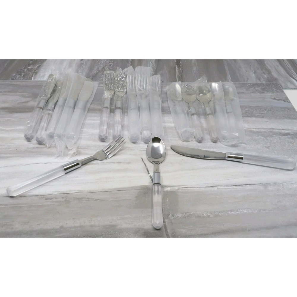 18 Pcs Stanley Roberts CITY LIGHTS Clear SILVERWARE Prism FORK Knife SPOON‎
